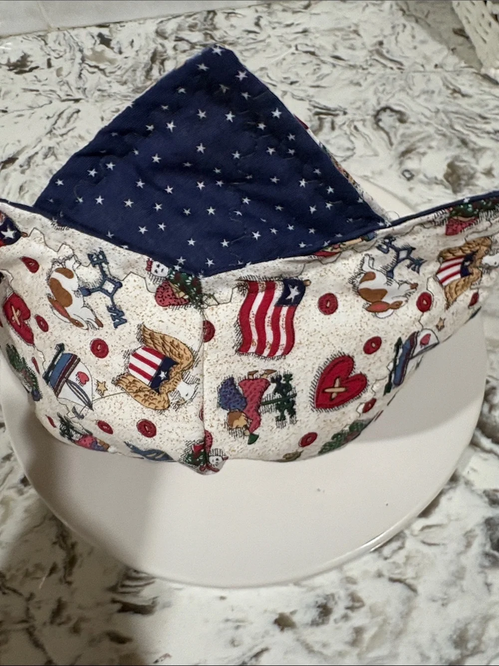 Set of 2 Decorative Patriotic Fabric Bowl cozies Liner - Blue & White